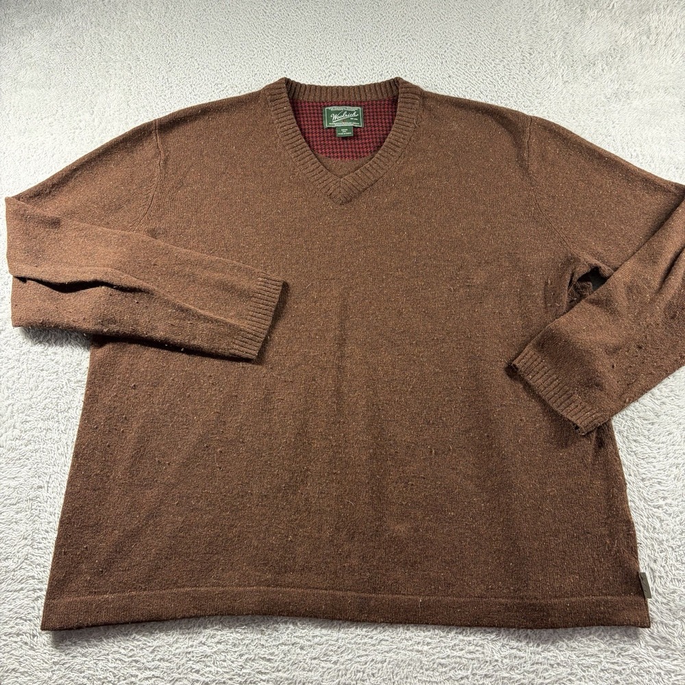 Woolrich Knit Sweater Mens XXL 2x Brown V Neck Modern Outdoors Hiking
